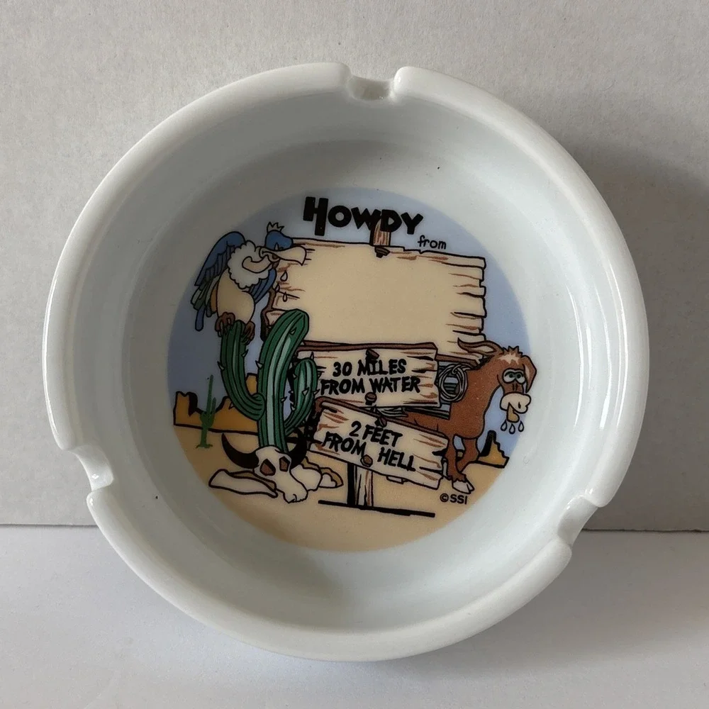 Vintage Whimsical Graphic Howdy Western Cowboy Ashtray 4